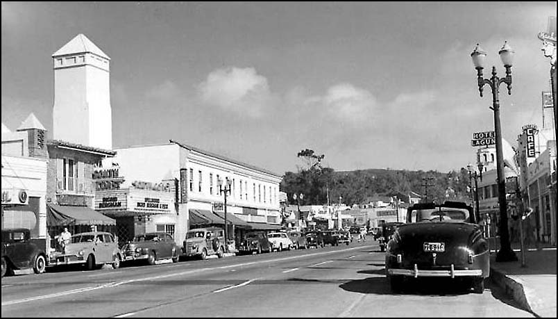 Downtown Laguna Beach California and PCH in 1945