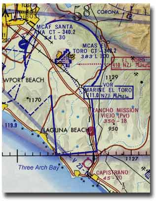 Aeronautical map of El toro Airspace - Not for navigation purposes!